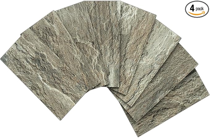 AULIGET 4-Piece Faux Stone Peel and Stick Backsplash Wall Tiles, 3" x 6" Apache Brown Rock PVC Stick on Tile for Backsplash Kitchen, Bathroom, Laundry Room, Camper, Fireplace