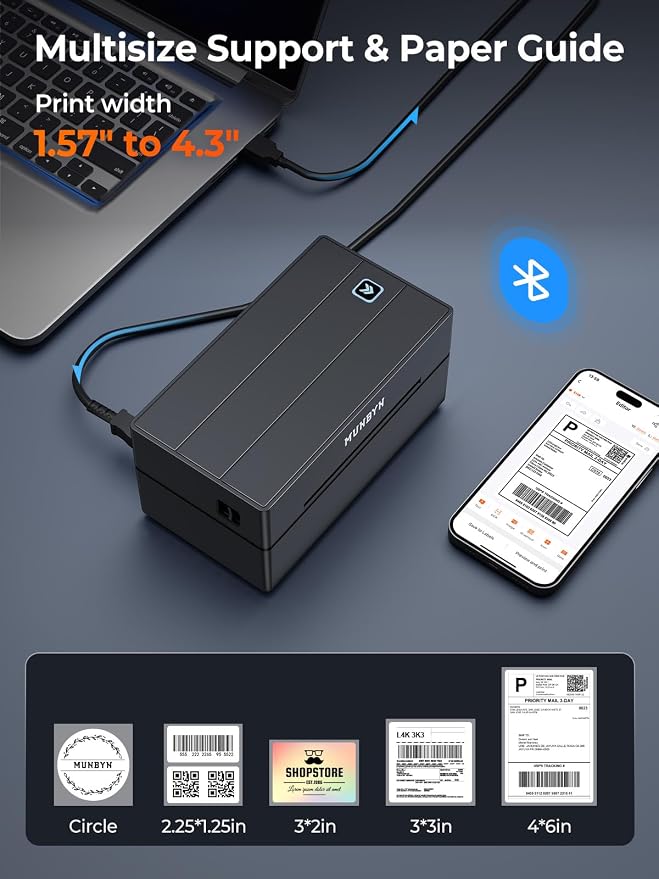 MUNBYN Bluetooth Thermal Label Printer, 130B Wireless 4x6 Shipping Label Printer - Image 4