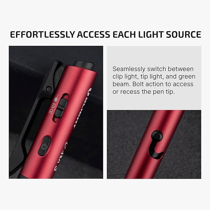 OLIGHT O'Pen 3 EDC Pen Light,120 Lumens with Green Beam, Red and White, USB-C Rechargeable LED Flashlight for Office, Writing, Presentation, Outdoor Uses, Professional Business Gift(Wine Red)