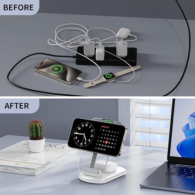 2026 Traveling Wireless Mag-Safe Fast Charging Station,Magnetic 3 in 1 Charger with Light for iPhone 16 15 14 13 12 Pro Max Plus,Apple Watch Series & Air pods 4 3 2 Pro-Gifts for Wife & Husband