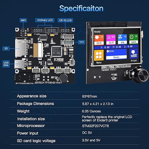 BIGTREETECH SKR Mini E3 V3.0 Control Board +TFT35 E3 V3.0.1 Touch Screen Display 32Bit Silent Board Integrated with TMC2209 UART Stepper Driver Compatible with Ender 3/5 Ender 3 Pro/V2 3D Printer