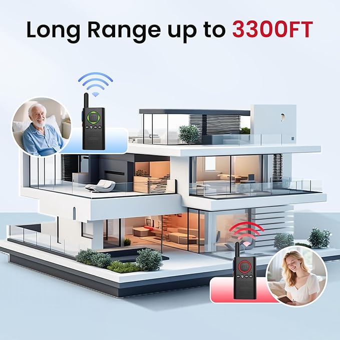 CallToU 2 Way Intercom for Elderly 3300FT Rechargeable 1000mAh Battery, VOX, Ideal for Caregivers & Emergencies Intercoms Wireless for Home/Outdoor Family Communication