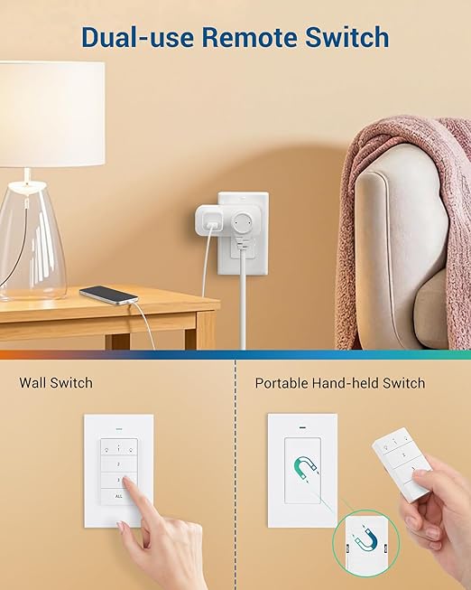 DEWENWILS Remote Control Outlet Wireless Light Switch, 2 Independent Control Sockets Electrical Remote Outlet Switch for Lamps, Fans, Household Appliance, No Wiring,100 Ft Range