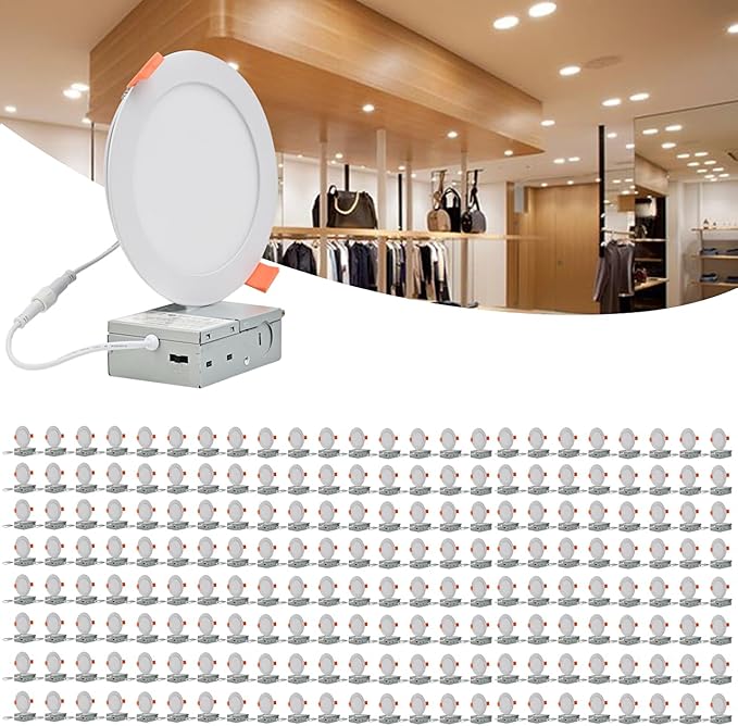 MKUJOO 192 Pack 4 Inch Ultra-Thin LED Recessed Ceiling Light with Junction Box,Panel Light,Daylight, 9.5W,2700K/3000K/3500K/4000K/5000K Selectable Dimmable Downlight ETL&FCC&CE Energy Star Certified