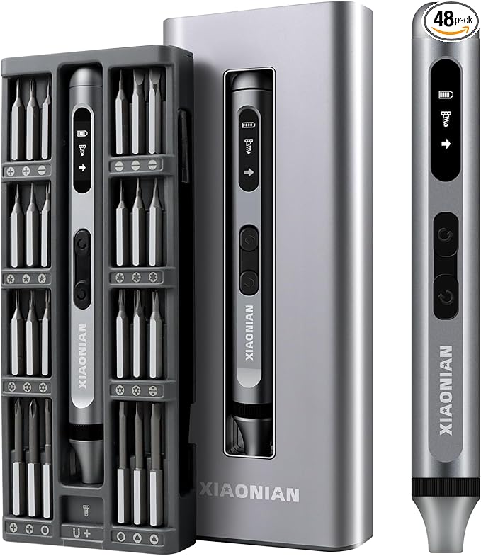 52 in 1 Electric Screwdriver Set,XIAONIAN 3.7V Mini Precision Screwdriver Set with 48 S2 Magnetic Bits,USB-C Charging Cable,LED Light,Small Repair Tool Kit for Phone,Watch,Eyeglasses,PC,Camera,Laptop