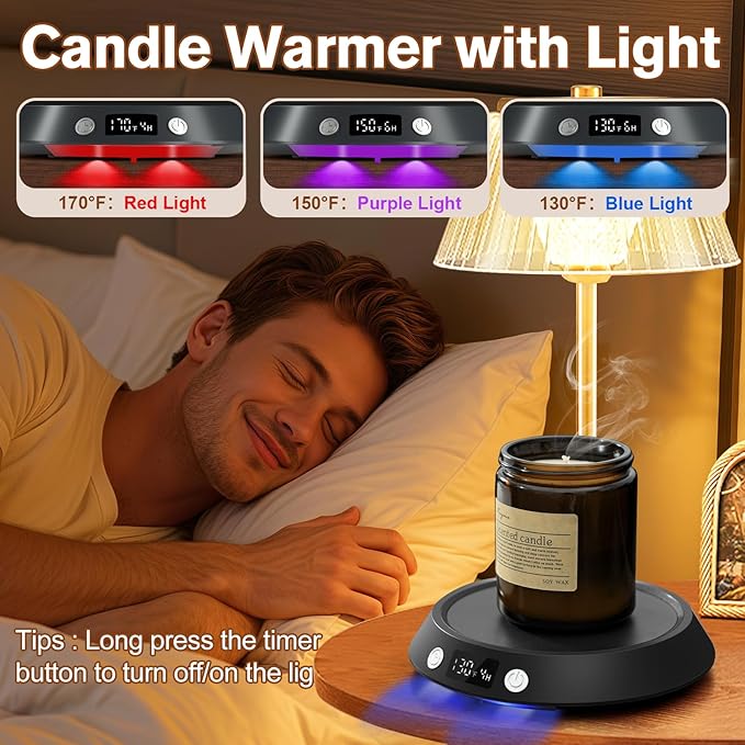 Kepwam Coffee Mug Warmer - 55W Electric Coffee Warmer for Desk 3 Temp Settings & 2-9 Timer Smart Cup Warmer for Desk Candle Warmer Plate with LED Lights Beverage Tea Milk Warmer for Home & Office