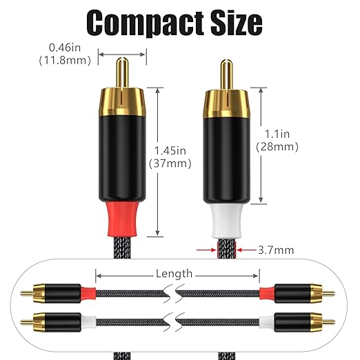 AGVEE 16.5ft RCA Cable, 2 RCA Male Thickened Six Claws Plug Stereo Auxiliary Audio Cord for Home Theater, Amplifier, Active Speakers or Subwoofer, Black