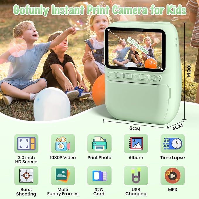Kids Camera Instant Print, 3.0" HD 32MP 1080P Toddler Digital Camera - Image 3