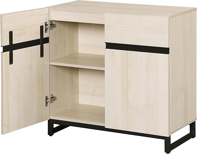 Wampat Modern TV Stand for 40 inch TVs, Entertainment Center Console with Adjustable Shelves and Metal Base for Living Room, Bedroom, Light Oak