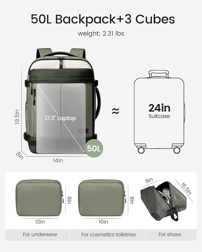 LOVEVOOK 50L Travel Backpack for Women Men, Airline Approved Carry On Luggage - Image 5