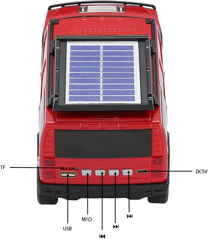 WSTER Solar Off-Road Car Bluetooth Speaker – HD Stereo Sound with TWS Pairing, TF/USB Playback, Portable Bluetooth Car Speaker for Home Audio, Outdoor Use & Retro Gifts for Men (Red)