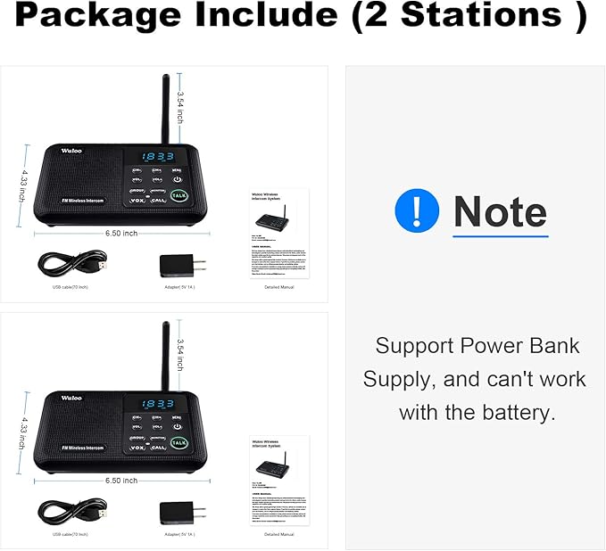 Wuloo Intercoms Wireless for Home 1 Mile Range 22 Channel 100 Digital Code Display Screen, Wireless Intercom System for Home House Business Office, Room to Room Intercom Communication(2Stations,Black)