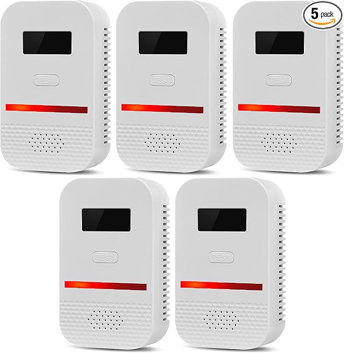 5PCS 2-in-1 Carbon Monoxide and Combustible Gas Detectors Combination, Plug in Co Leak Detector LNG LPG Monitor for Home Travel RV Essentials, Sound Alarm Over 85dB, 50-Feet Detection Range