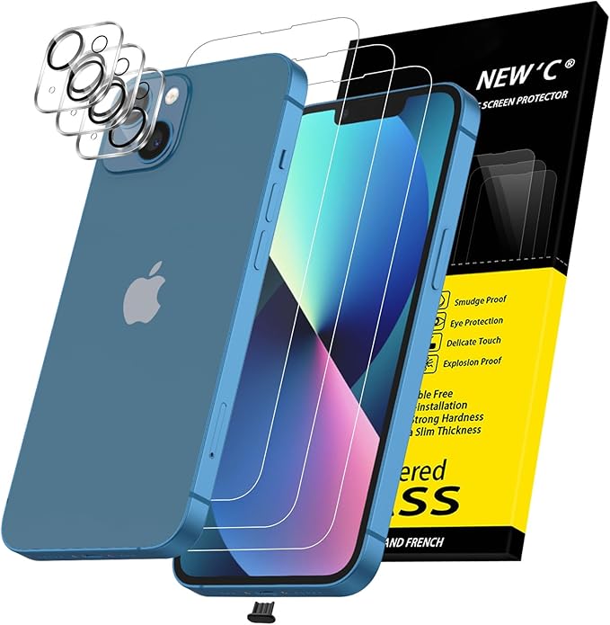 NEW'C 3x for iPhone 13 Screen Protector+ 3x Camera Lens Protector, Sensor by NEWC