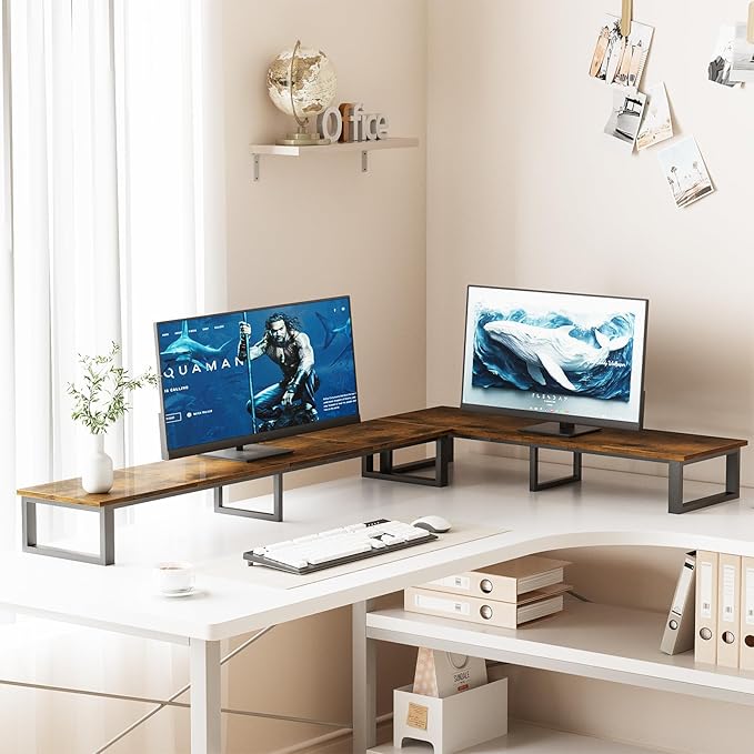 aboxoo 59" Large TV Riser Stand for 32-75 Inch TV, TV Shelf with Steel Legs, Tabletop TV Riser for Home Living Room, Study Office (Brown)