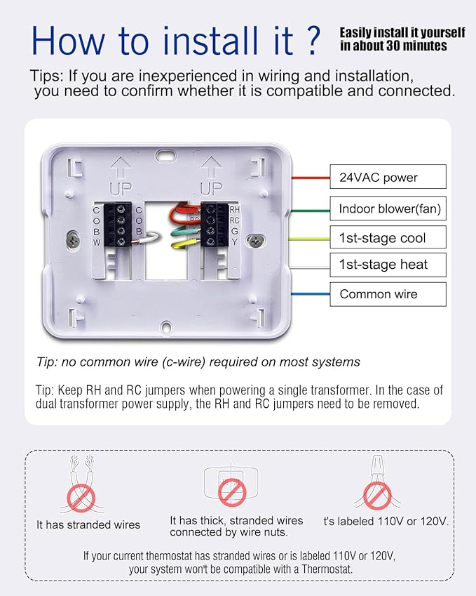 Aowel Non Programmable Thermostat for Home 1 Heat/ 1 Cool Single-Stage System, with Room Temperature Monitor (LCD Blue Backlit Screen)