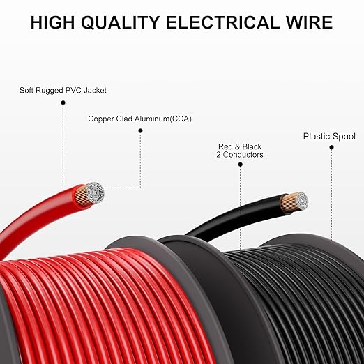 16 Gauge Electrical Wire 2 Pack Total 60ft-Black 30 ft and Red 30 ft Soft Flexible Copper-Clad Aluminum(CCA) 16 AWG PVC Wire for Lamp, Household Appliances RC Toys, Models, Auto, Electronics