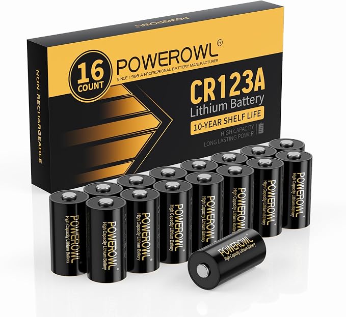 POWEROWL 123A 3V Lithium Battery 16 Count, High Capacity Cr123A 123 C123 by POWEROWL