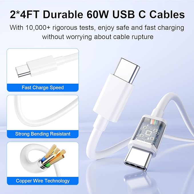 USB C Charger Block, 120W 6 Port USB Charging Station for Multiple Devices, Multi Type C Fast Charging Hub for iPhone 17 16 15 14 Pro Max ipad Samsung Galaxy, Perfect for Travel Home Office, White
