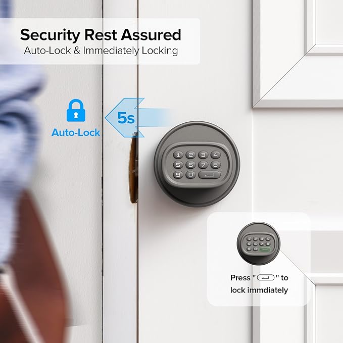 ThorBolt Door Lock Knob with Keypad Keyless Entry Door Knob Electric Coded Indoor Door Knob for Interior Doors Thickness up to 2-1/4", Bedroom, Home Office, Garage, 4xAA Alkaline Battery, M1 Titanium