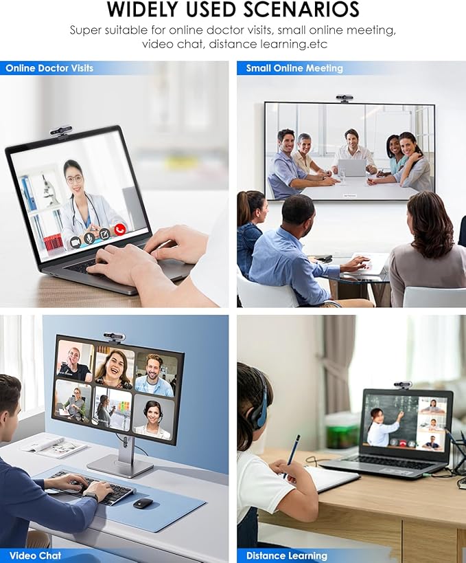 2K HD Webcam with Infrared Windows Hello Facial Recognition, Computer Camera, Privacy Cover, Noise Canceling Microphones, Laptop Webcam For Video Conferencing, Live, Streaming, Online Learning