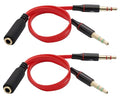 zdyCGTime 3.5mm AUX Headphone Y Splitter Cable 4-Pole 3.5mm AUX Female to 3-Pole 2x3.5mm Male Headset Mic & Stereo Audio Cable for PC Computer and Old Version Laptop Y Audio Flat Cable (20CM) (Red)