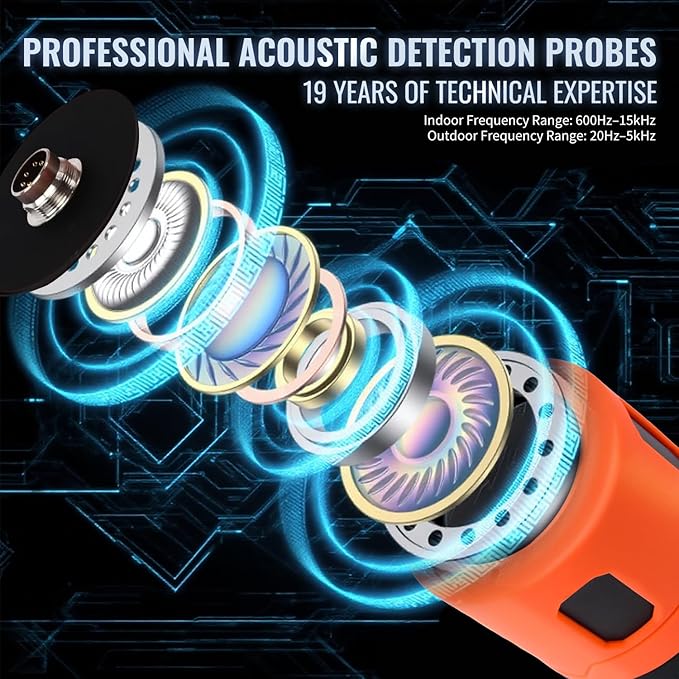 PQWT PQ125E Leak Detector with 5 Sensors, 26.24ft/8M Depth, Pinpoints Leaks to 10cm, for Indoor/Outdoor Pipe & Wall Leak Detection
