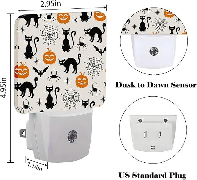 FSHVQKD Halloween Black Cat Night Light,Plug Into Wall for Boys Girls Bedroom Decorative Square Night Light Lamp 0.5w Sleep Friendly