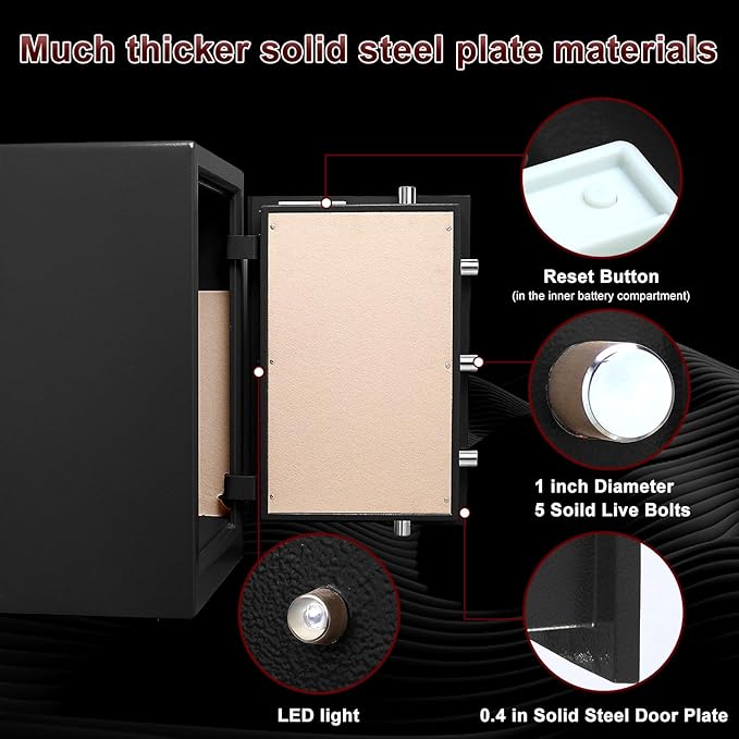 TIGERKING Safe Box,Home Safe,Large Security Box with Double Safety Key Lock and Password for Money and Document,3.7 Cubic Black