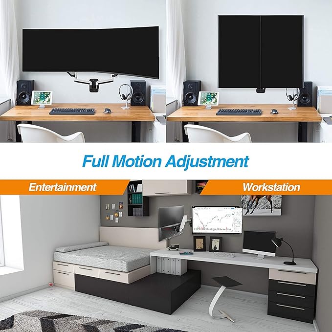 AVLT Dual 13"-32" Monitor Wall Mount fits Two Flat/Curved Computer Screen to Reduce Eye & Neck Strain | Full Motion Swivel Tilt Rotation Height Adjustable Arm | VESA/Cable Management