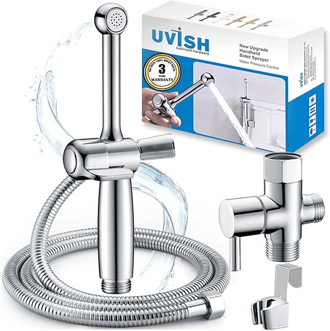 Handheld Bidet Sprayer for Toilet, Hand Held Bidet Attachment, Cloth Diaper Toilet Sprayer Brass 7.9" Bidet Wand, Adjustable Water Jet Spray for Toilet with Backflow Preventer, Chrome