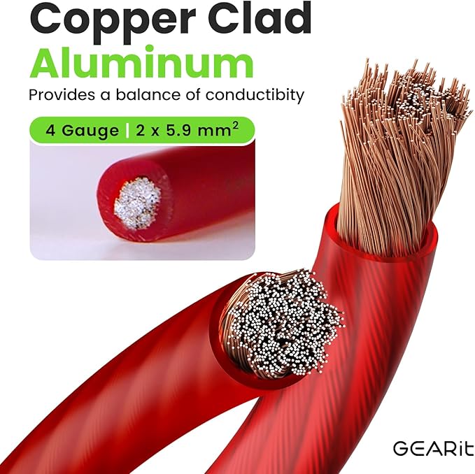 GEARit 4 Gauge Wire, CCA Electrical Wire for Automotive Power/Ground, Battery Cable, Car Audio, RV, Amp Wiring Kit, 25 Feet, Red Translucent