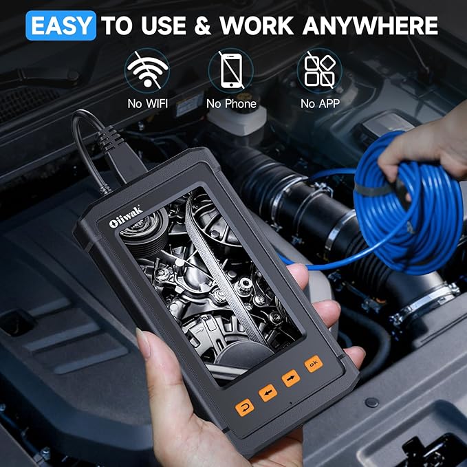 Oiiwak Endoscope Camera with Light, 5.5 mm Borescope, 4.3" IPS Screen HD Digital Snake Inspection Camera, IP67 Waterproof for Drain, Plumbing, Wall, Automotive- 3.5 m/11.5 ft