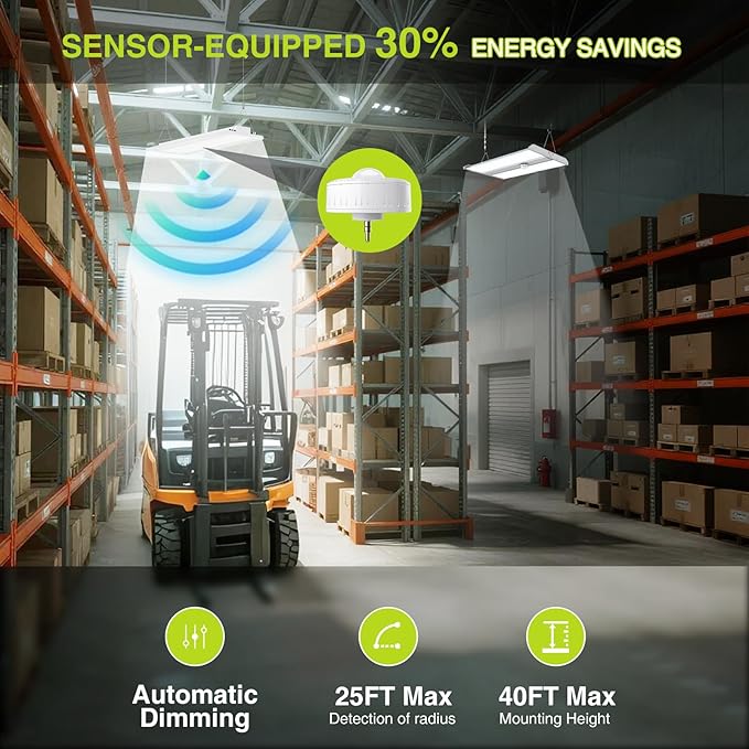 2 Pack 400W LED Linear High Bay Light 4FT, Adjustable 400W/320W/240W/100W With Motion Sensor, 60000LM, 120-277V, 0-10V, 5000K, Commercial Linear High Bay Led Shop Lights for Warehouse Workshops, UL