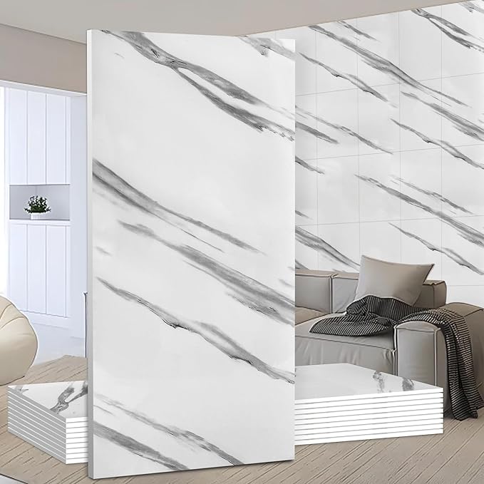 Wall Panels Peel and Stick，PVC Imitation Artificial Marble Tiles Sticker，10 pcs 23.6" L x 11.8" W，Heat-Resistant Backsplash Tile，Ideal for Kitchen Bathrooms Living Rooms Bedrooms.