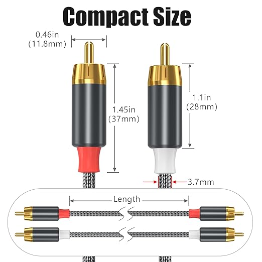 AGVEE 10ft RCA Cable, 2 RCA Male Thickened Six Claws Plug Stereo Auxiliary Audio Cord for Home Theater, Amplifier, Active Speakers or Subwoofer, Gray