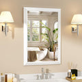 SMIROR Matte White Bathroom Mirror for Over Sink, 24”x 36” Metal Thick Framed Rectangle Vanity Mirror for Wall, Right Angle Corner, Anti-Rust, Horizontally or Vertically Mounted