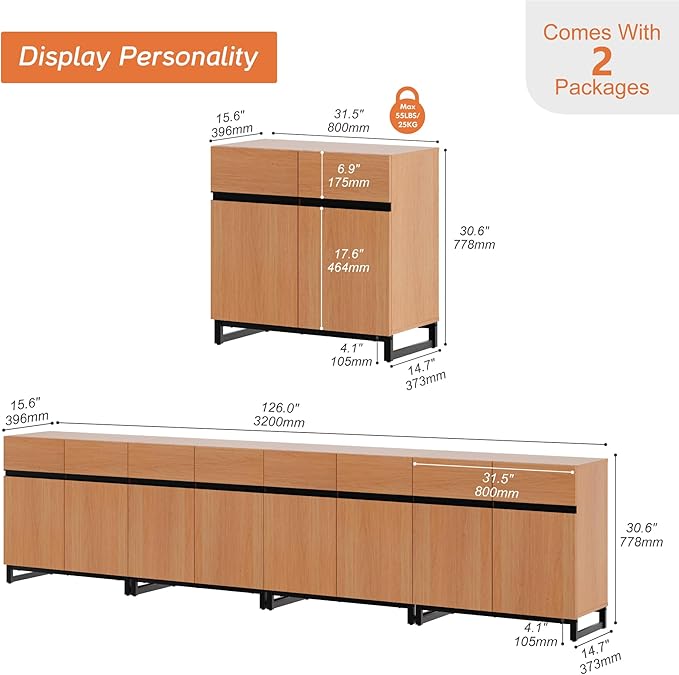 WAMPAT Modern TV Stand for TVs up to 120 inch, 4 in 1 Wood Entertainment Center TV Console Table with Adjustable Shelves and Metal Base for Living Room,Bedroom, Mocha
