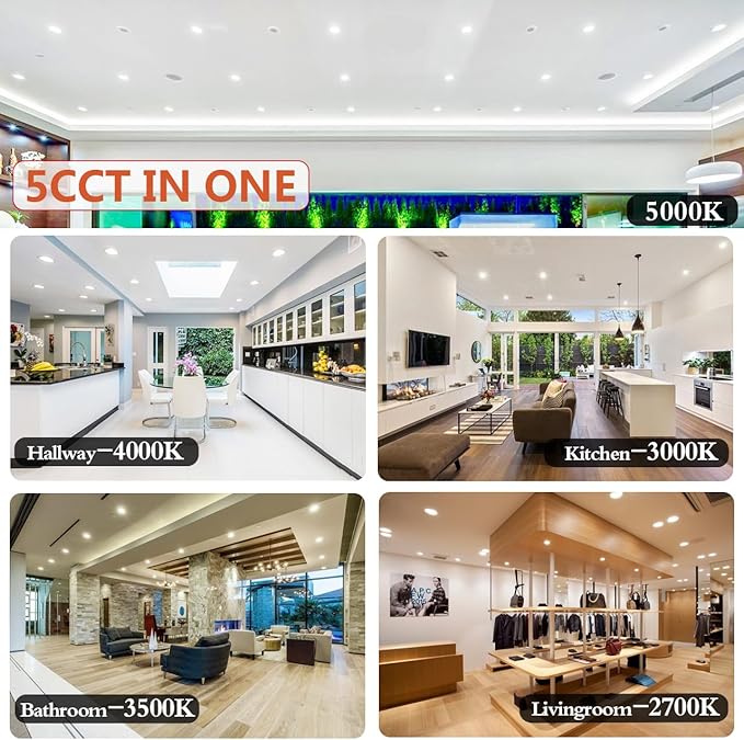 192 Pack 6 Inch Ultra-Thin LED Recessed Ceiling Light with Junction Box,panel light,Daylight, 13W,2700K/3000K/3500K/4000K/5000K Selectable Dimmable Downlight ETL&FCC&CE and Energy Star Certified