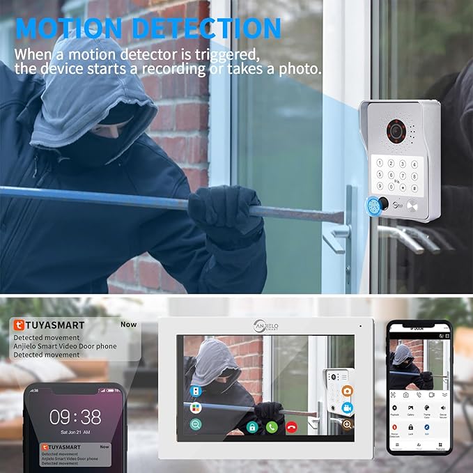 Wired Video Door Phone Apartment Intercom System,7 Inch Touch Monitor with 1080P HD Camera Doorbell,Supporting 5 in 1 Unlocking,Minitoring Motion Detecting for Home Villa,Tuya (1 doorbell + 3 monitor)
