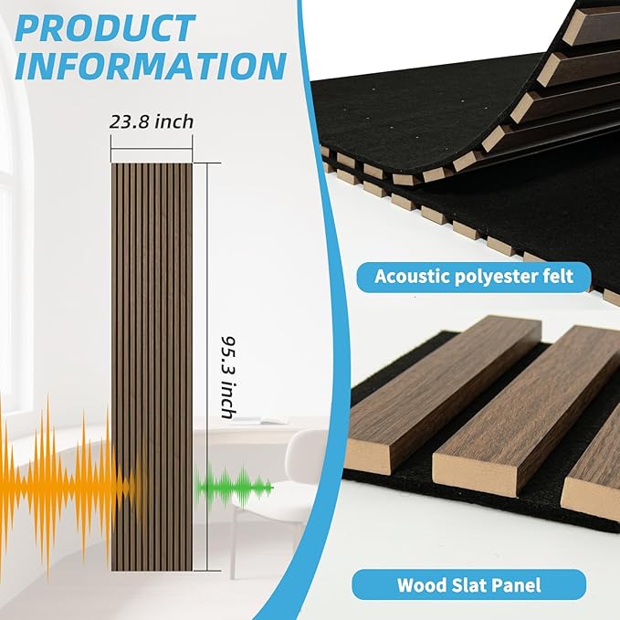 Art3d 2-Pack Acoustic Wood Slat Wall Panel with Roll-Flat Design - 95.3 x 23.8 Inch Sound Absorbing Panels for Living Room Columns Corridor Curved Wall Decor, Ebony