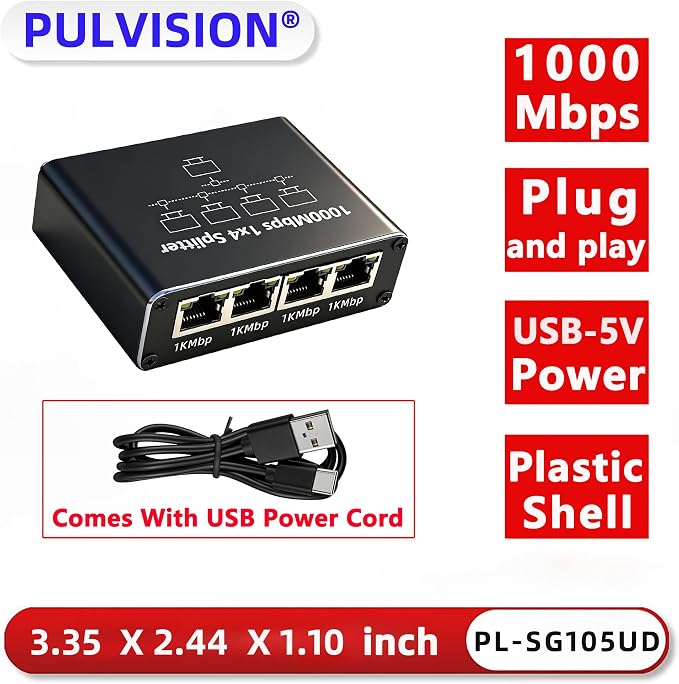 5 Port Gigabit Ethernet Switch Type-C 5V Powered 1 in 4 Out Network Hub Plug - Image 2