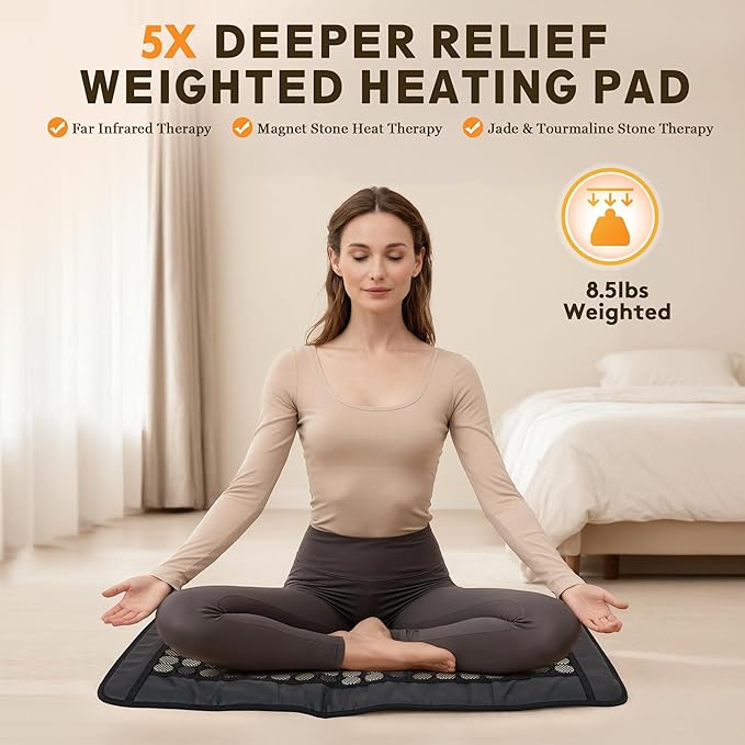 UTK Far Infrared Heating Pad, 5X Pain Relief for Back Waist Abdomen, Gift for Women Men, FSA-HSA Eligible Weighted Mat with Magnets Stone, Jade & Tourmaline, Hotter to 159℉, 4H Auto-Off, 21'' x 31''