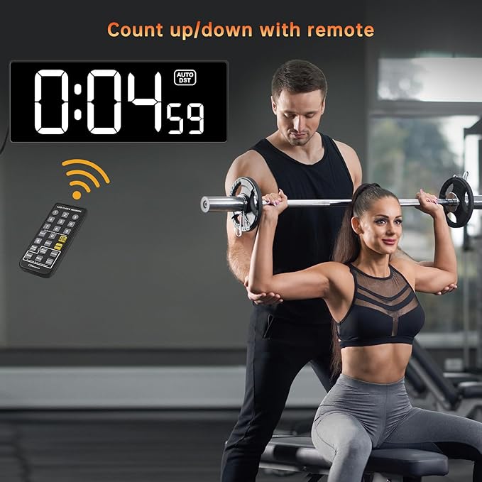 Soobest Digital Wall Clock with Seconds for Gym, Remote Countdown Timer Large LED Display 5 Dimmer, (10.2" White)