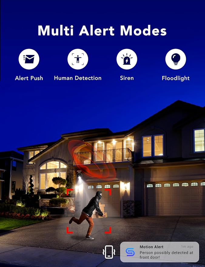 FAMVIVA 2K Security Camera, Outdoor/Indoor for Home, Pet, Baby, Nanny, IP65 Waterproof Color Night Vision, White Light & Siren, Recording, Motion Detection, Compatible with Alexa, White-4P
