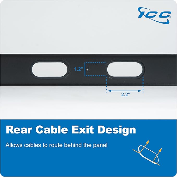 ICC 1U Finger Duct Cable Manager Panel with Cover, Plastic with Metal Back Frame, 3" Depth, Horizontal Cable Management, Rackmount for 19” Network Racks, Black, Single Pack