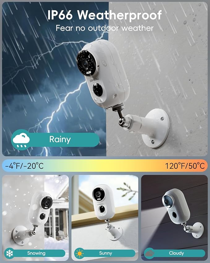 ZUMIMALL Security Cameras Wireless Outdoor, 4 Packs, 2K Cameras for Home Security, Outdoor/Indoor Camera Battery Powered, 2.4G WiFi, Magnetic Mount,3MP Color Night Vision/Siren/PIR/AI/Cloud/Alexa