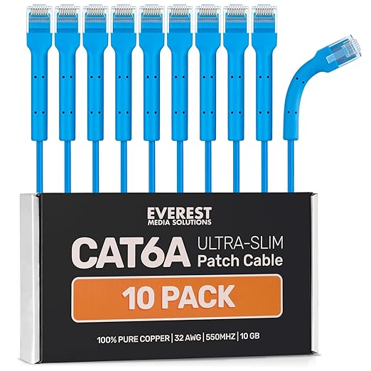 Everest Ultra Slim Cat6a Ethernet Patch Cables 6ft Blue by EverestMediaSolutions