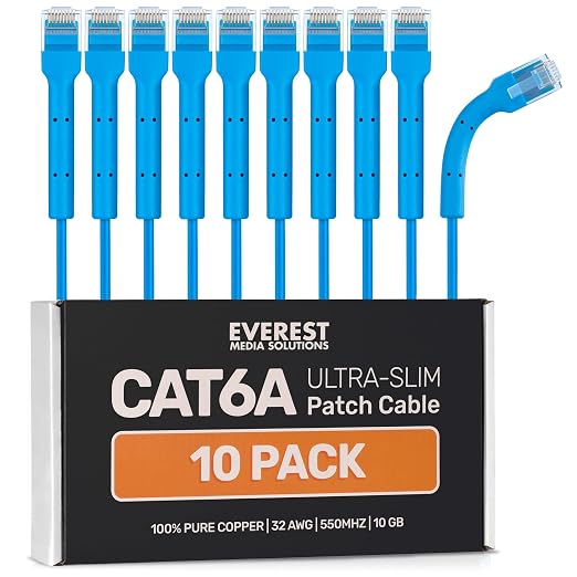 Everest Ultra Slim Cat6a Ethernet Patch Cables 10ft Blue by EverestMediaSolutions