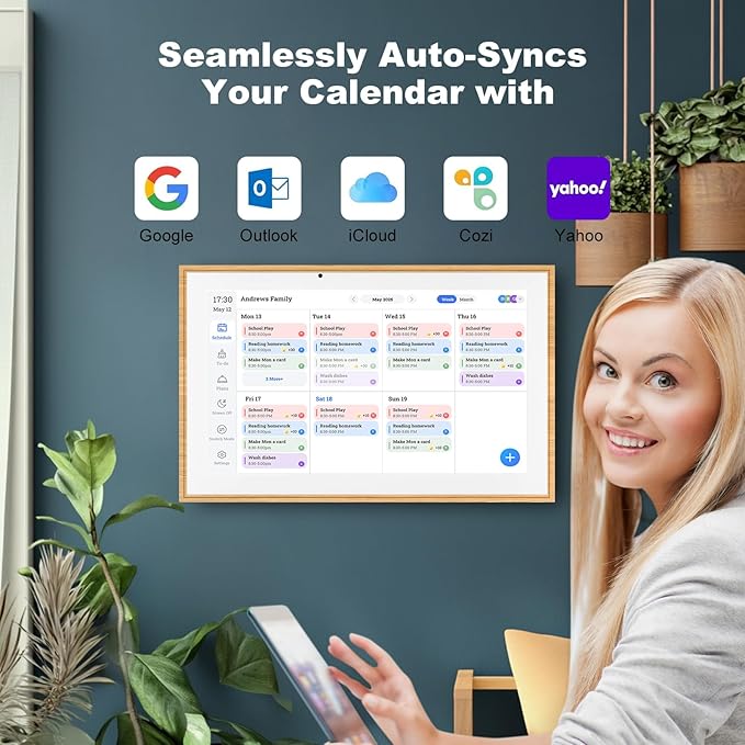 Digital Calendar, 15.6 Inch Wall Planner Electronic Calendar&Chore Chart,1080P Full HD Interactive Touchscreen Smart Touchscreen Interactive Display for Family Schedules – Wall Mount Included, Great for Organizing Your 2026 Teak